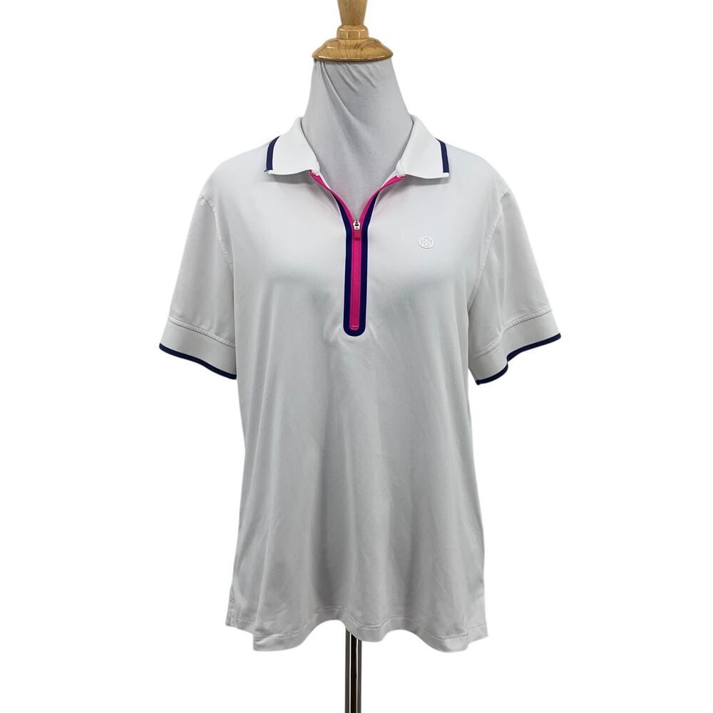 G/Fore Polo Shirt Womens L Large Brick White Contrast 1/4 Zip Golf Short Sleeve